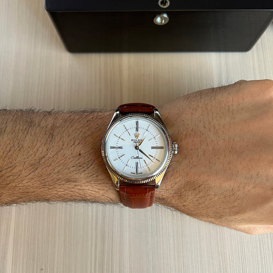 ROLEX CELLINI PRATA COURO 40MM