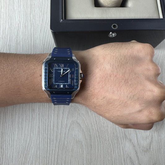 CARTIER SANTOS PRATA AZUL 40MM X 47MM