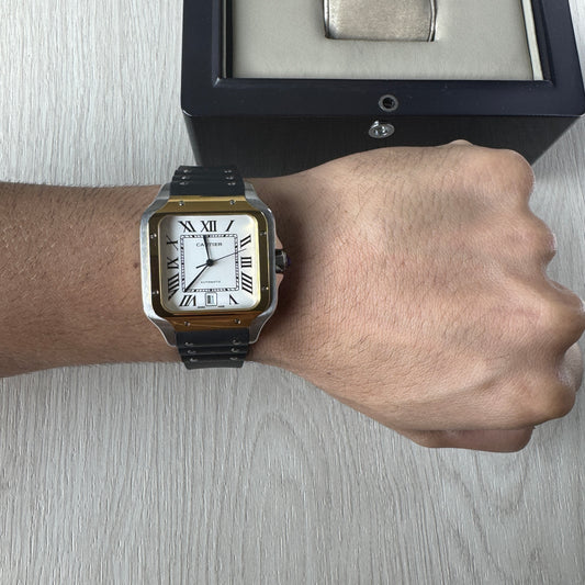 CARTIER SANTOS PRATA PRATA DOURADO 40MM X 47MM