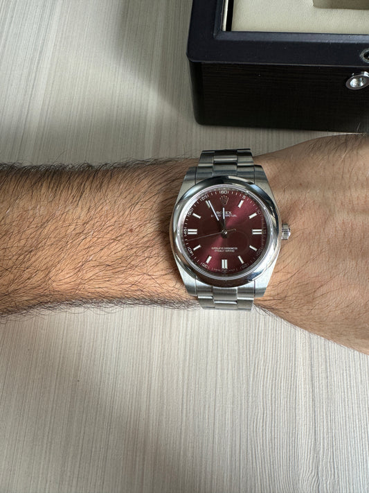 ROLEX OYSTER PERPETUAL PRATA VINHO 41MM