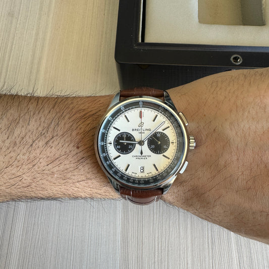 BREITLING PREMIER PRATA COURO 43MM