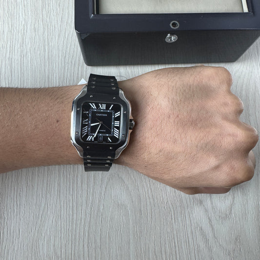 CARTIER SANTOS PRATA PRETO 40MM X 47MM