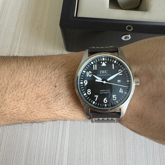 IWC MARK XVIII PRATA COURO AUTOMÁTICO 41MM