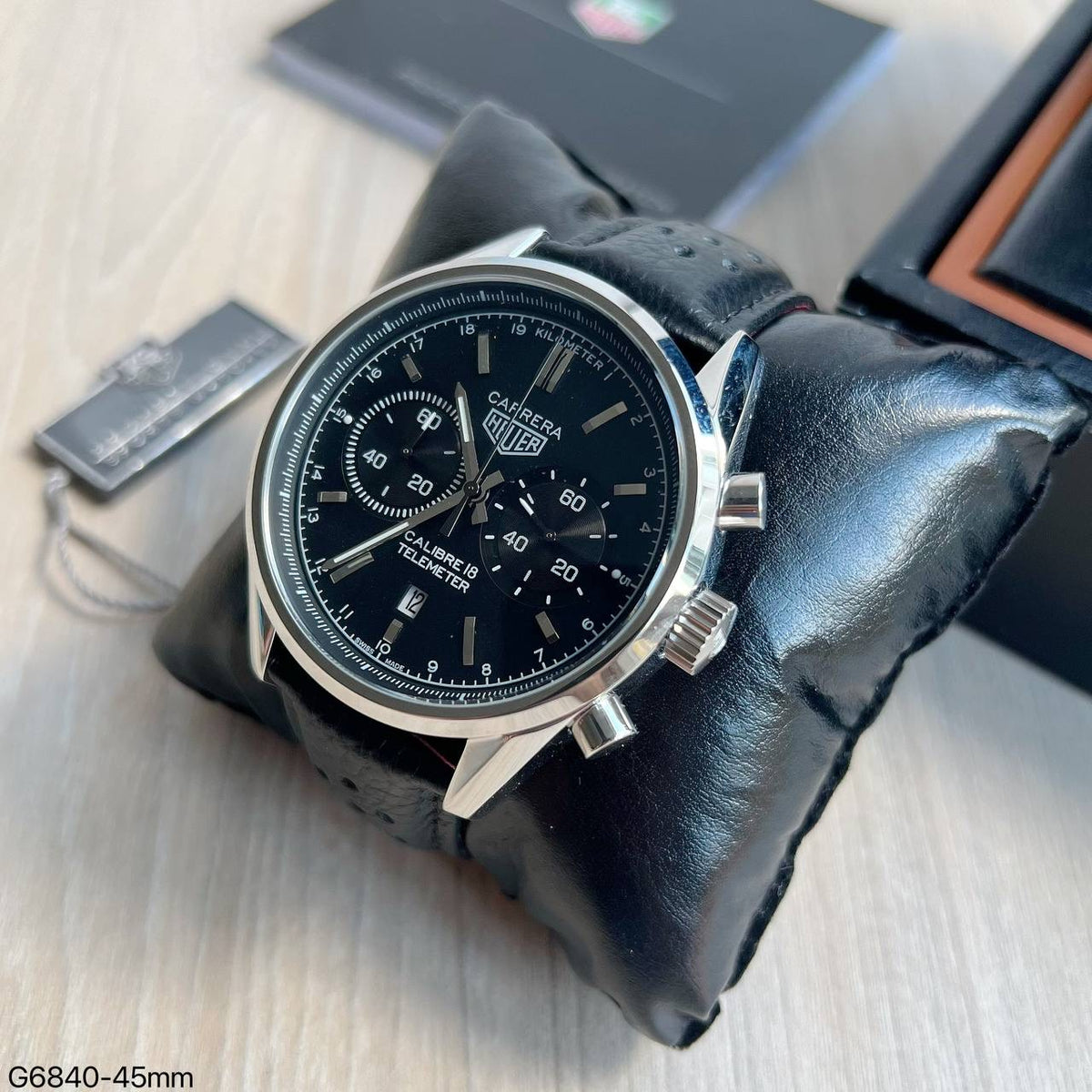 TAG HEUER CALIBRE 18 PRATA COURO 46MM