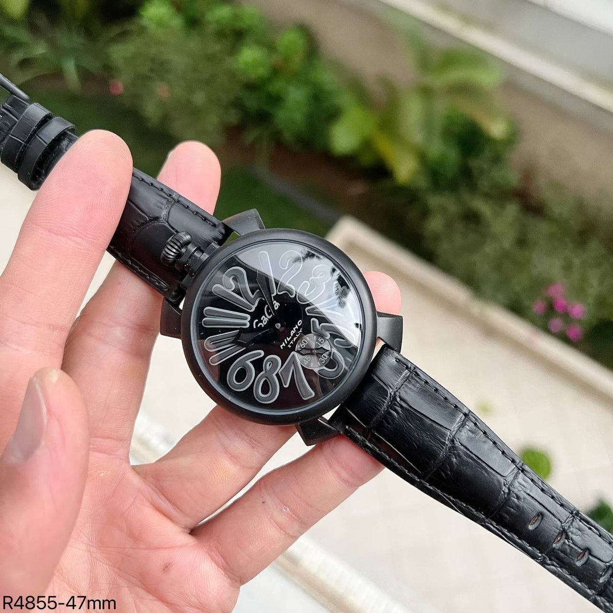 GAGA MILANO PRETO COURO 47MM