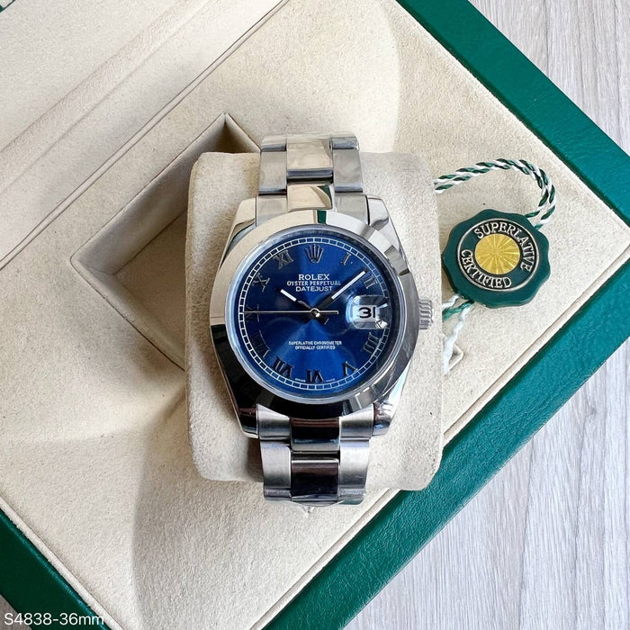 ROLEX DATEJUST PRATA AZUL FEMININO 36MM