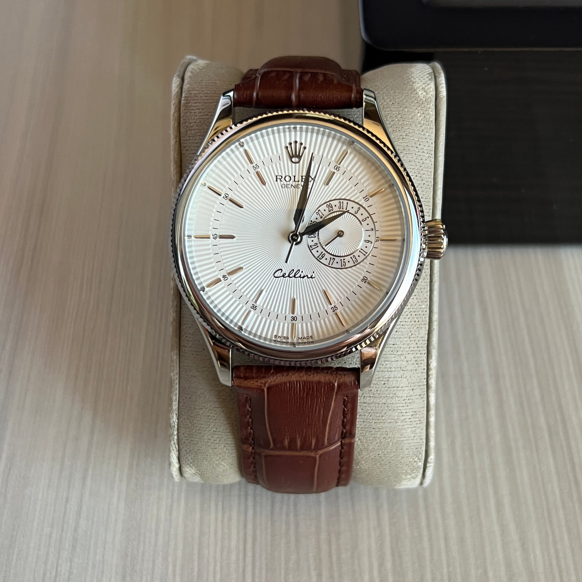 ROLEX CELLINI PRATA COURO 40MM