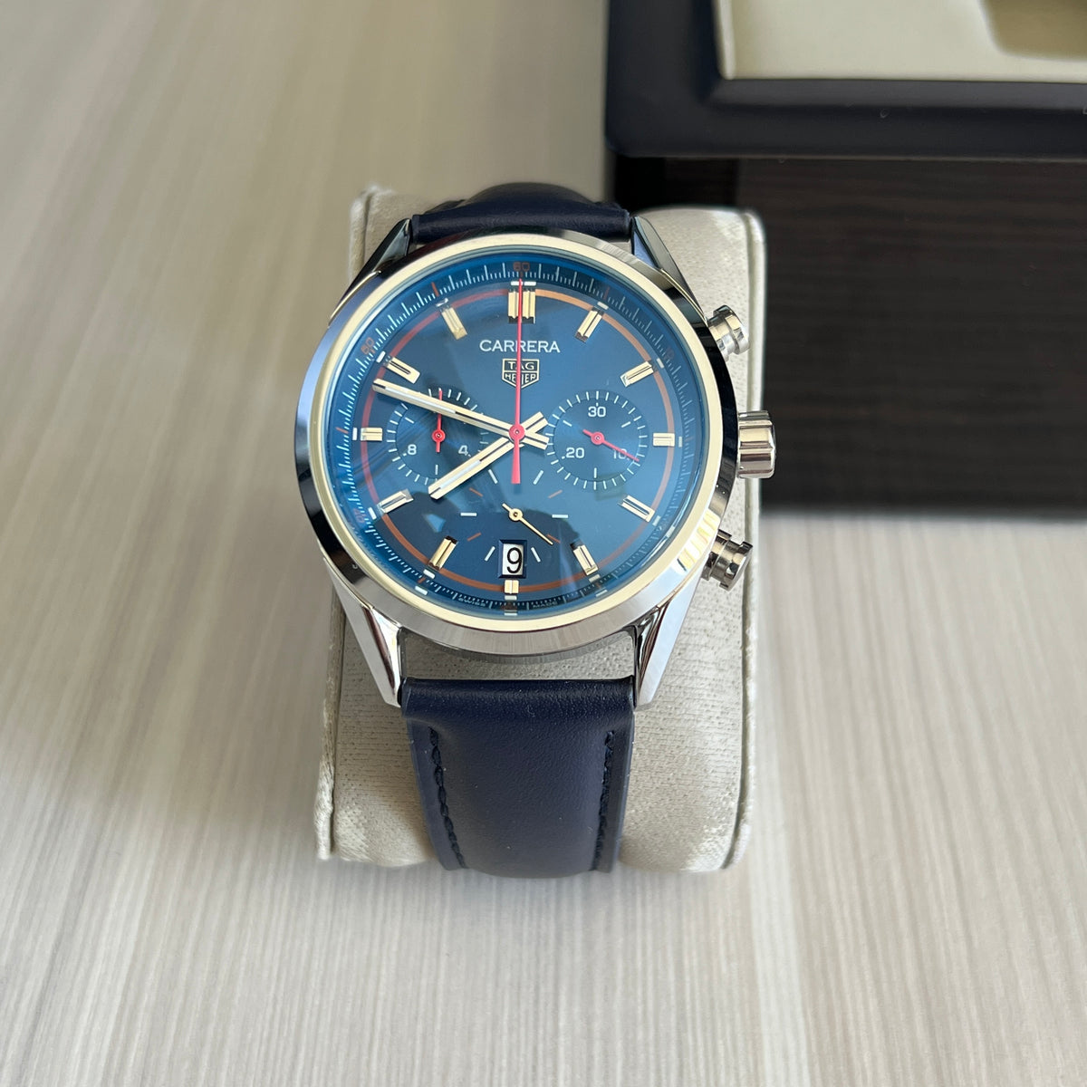 TAG HEUER CARRERA PRATA AZUL COURO 41MM