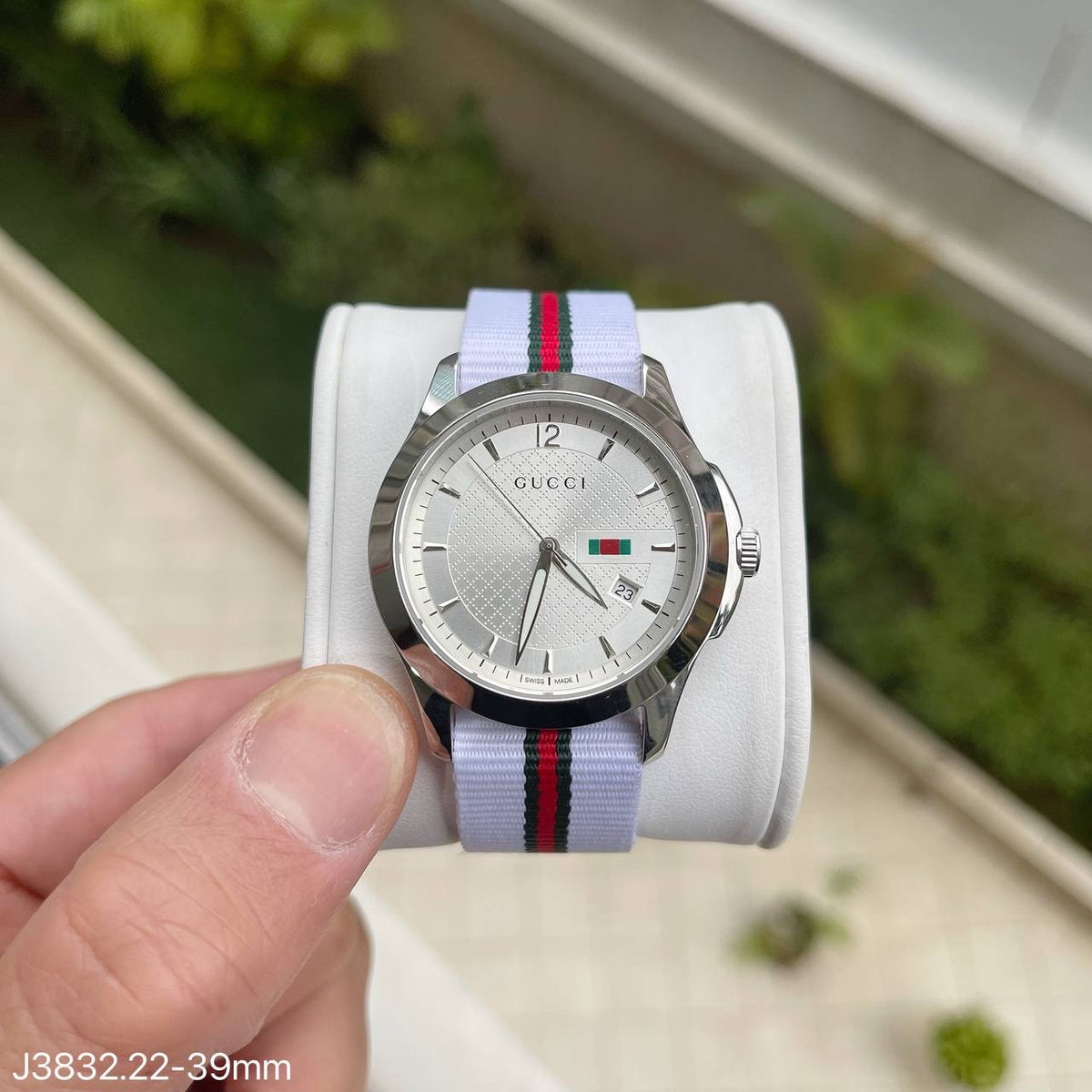 GUCCI PRATA BRANCO PULSEIRA NYLON 39MM