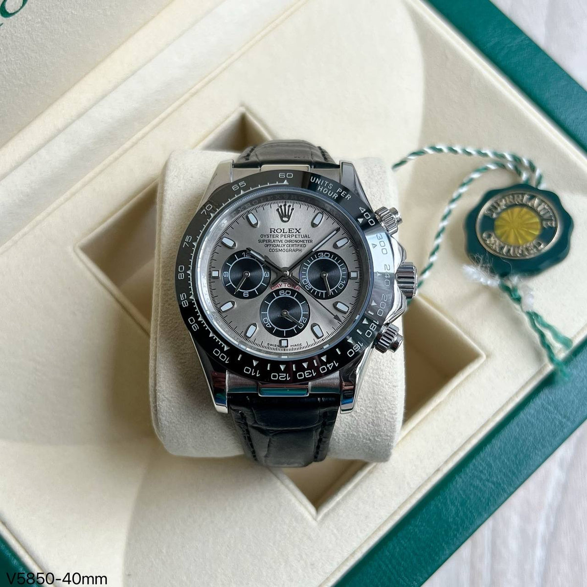 ROLEX DAYTONA PRATA CINZA COURO 40MM