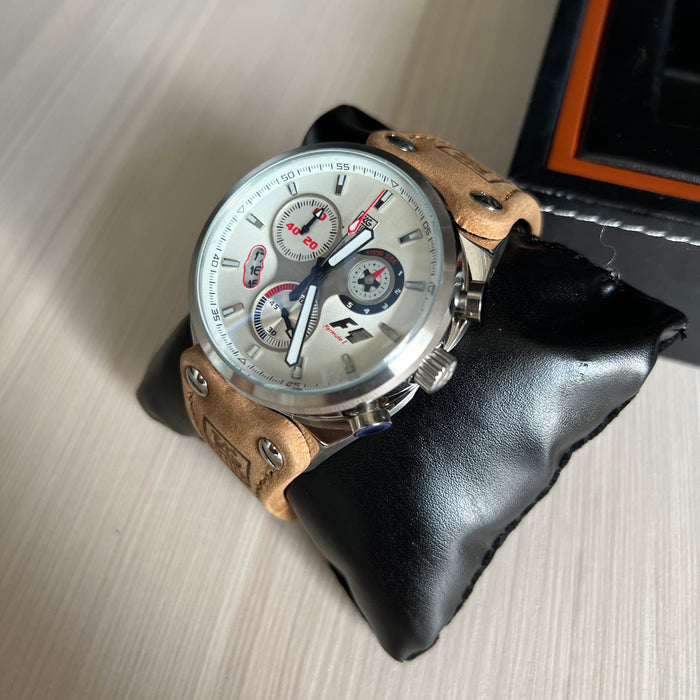 TAG HEUER FORMULA 1 F1 PRATA BRANCO COURO 45MM