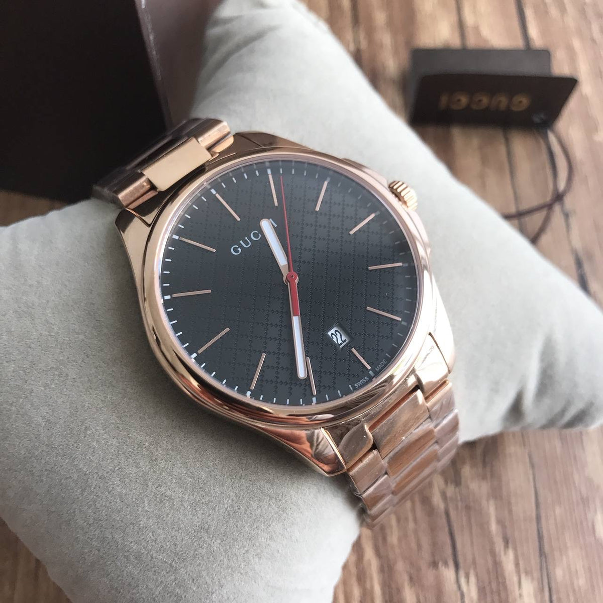 GUCCI ROSE PRETO PULSEIRA AÇO 43MM