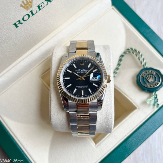ROLEX DATEJUST MISTO DOURADO PRETO FEMININO 36MM
