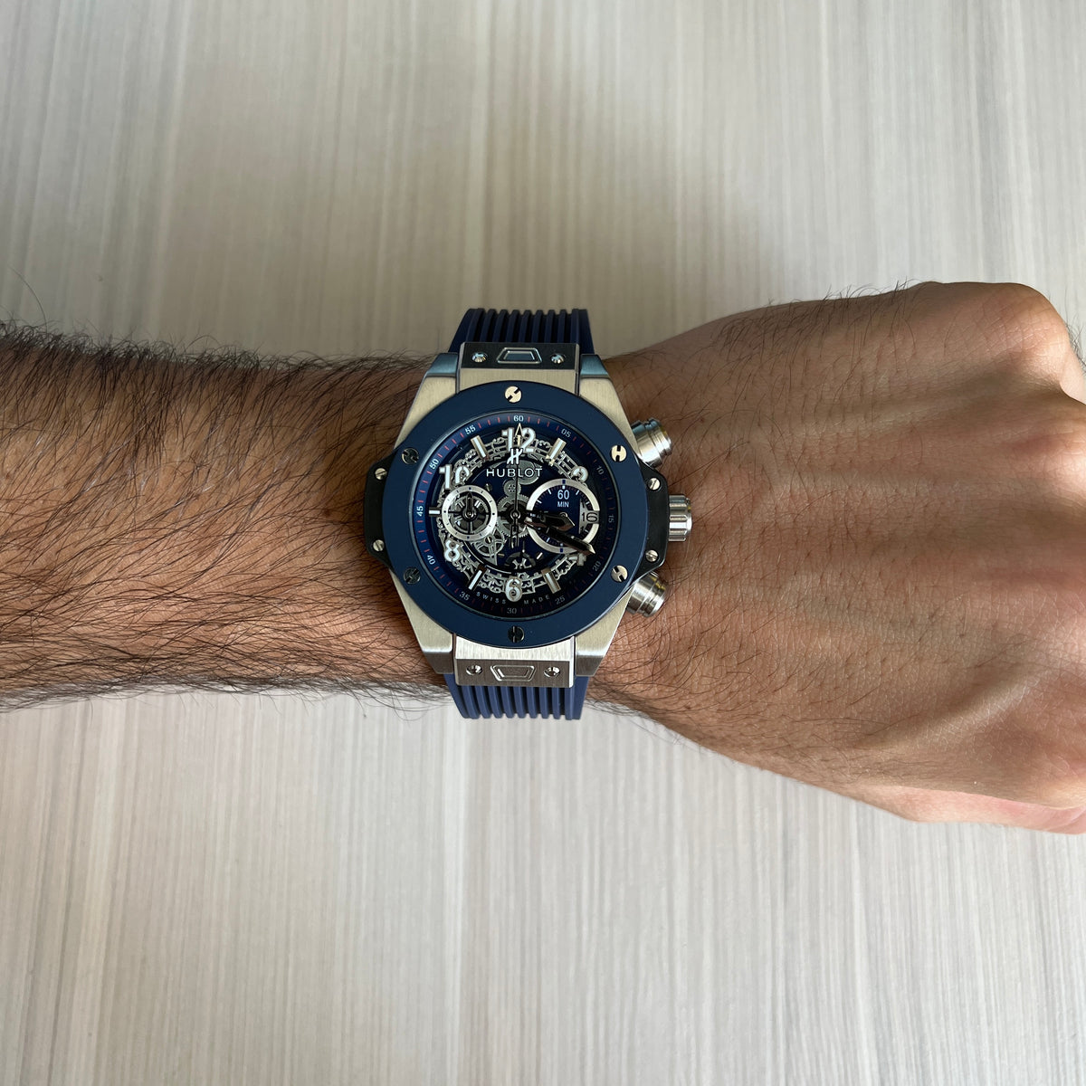 HUBLOT BIG BANG UNICO PRATA AZUL 44MM