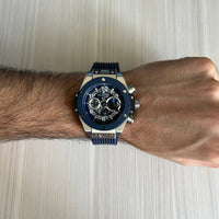HUBLOT BIG BANG UNICO PRATA AZUL 44MM