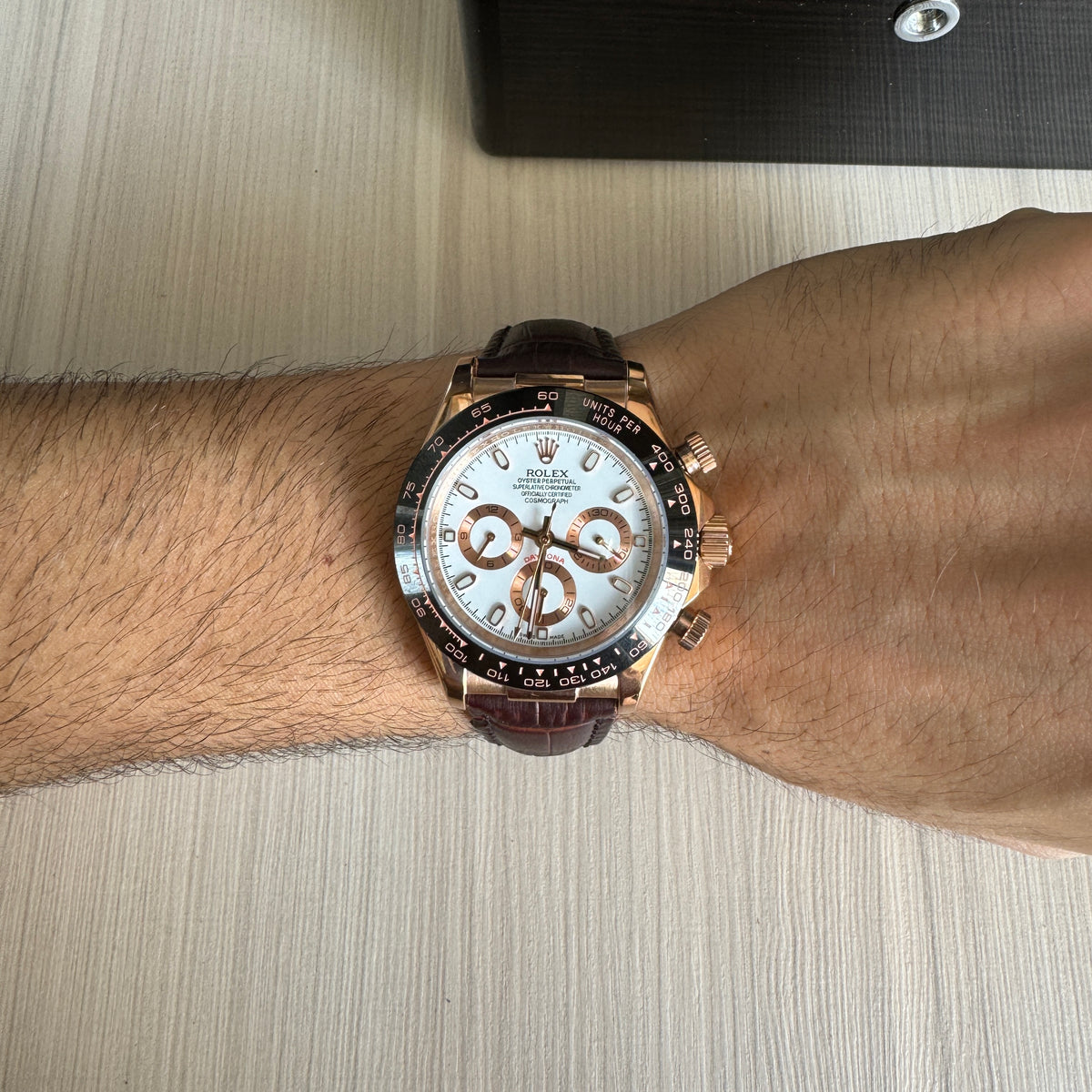 ROLEX DAYTONA ROSE CHOCOLATE COURO 40MM