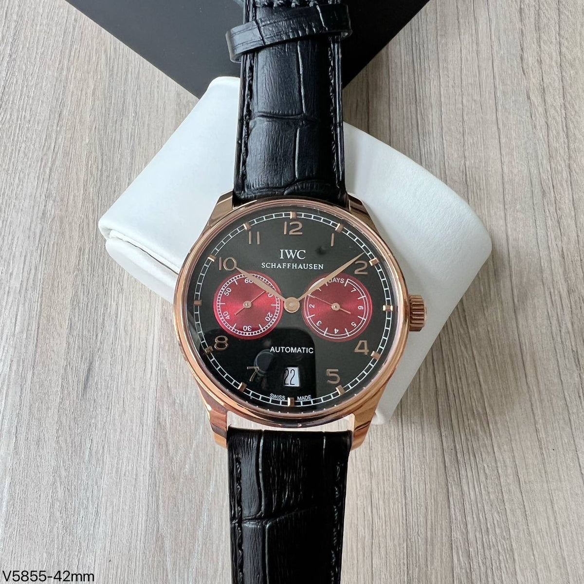 IWC PORTUGUESE ROSE PRETO COURO AUTOMÁTICO 42MM