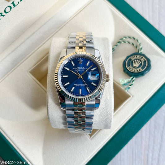 ROLEX DATEJUST MISTO DOURADO AZUL JUBILEU FEMININO 36MM