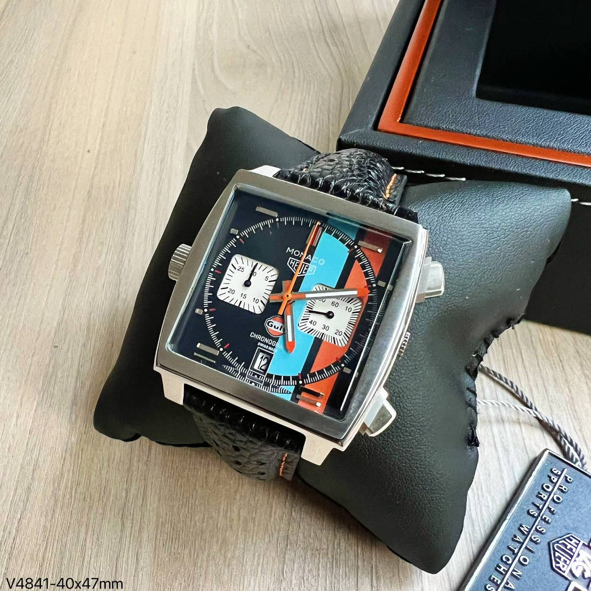 TAG HEUER MONACO PRATA PRETO COURO 40MM