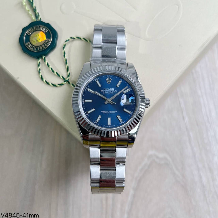 ROLEX DATEJUST PRATA AZUL CANELADO 41MM
