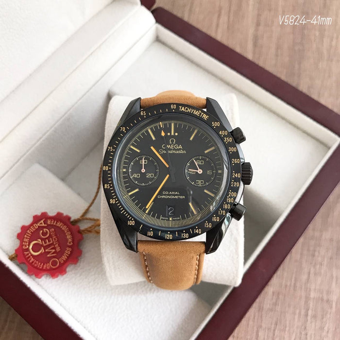 OMEGA SPEEDMASTER PRETO  COURO 44MM