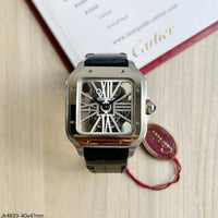 CARTIER SANTOS ESQUELETO PRATA COURO 40MM X 47MM