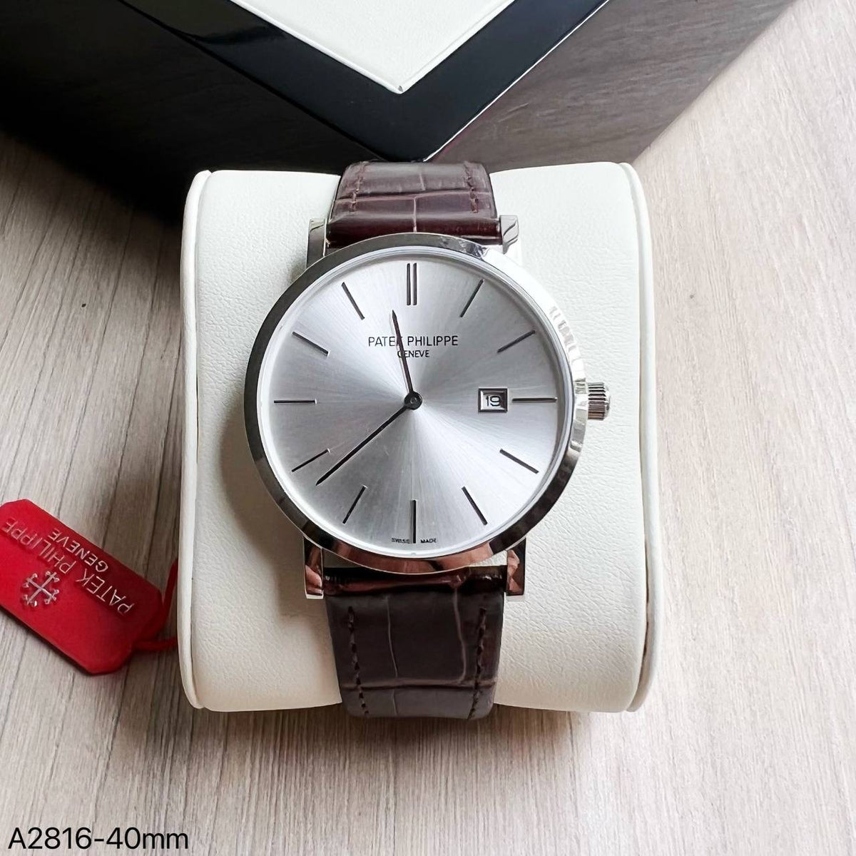 PATEK PHILIPPE MOEDA SLIM PRATA COURO 42MM