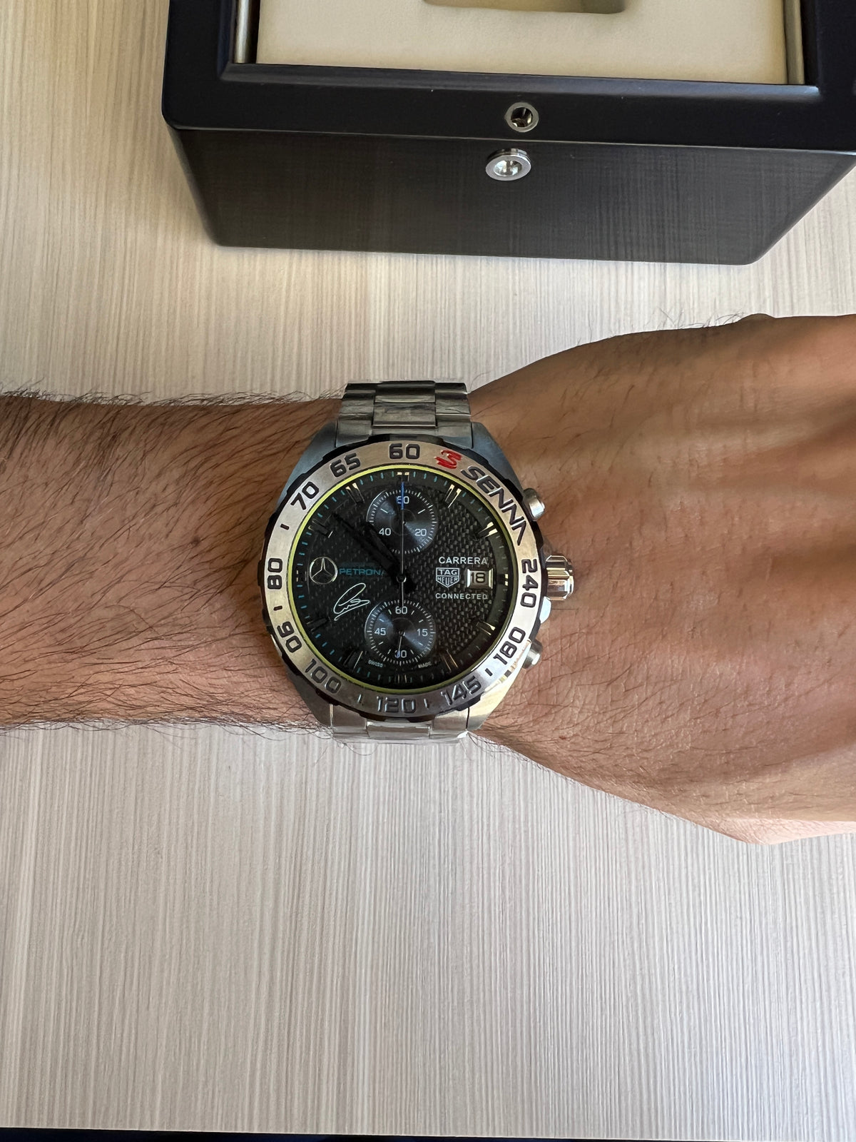 TAG HEUER SENNA PRATA CINZA CARBONO 43MM