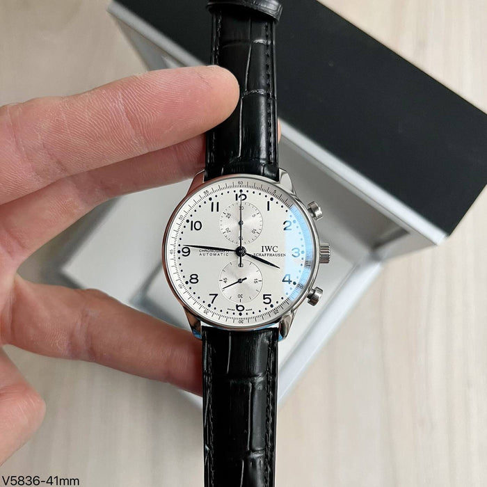 IWC PORTUGUESE PRATA BRANCO COURO 44MM