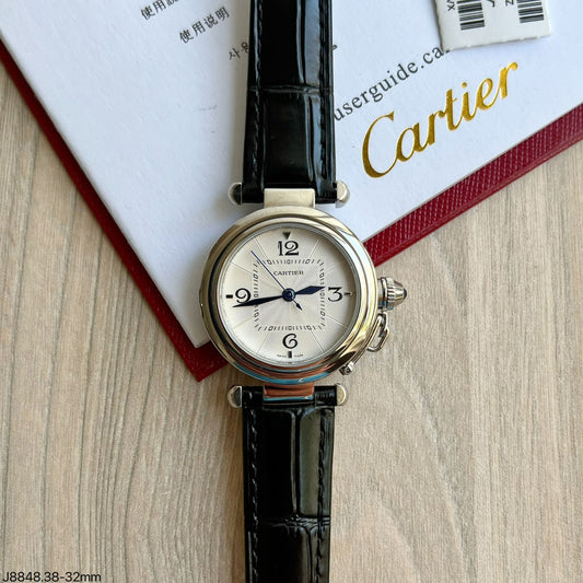 CARTIER PASHA PRATA COURO 32MM FEMININO