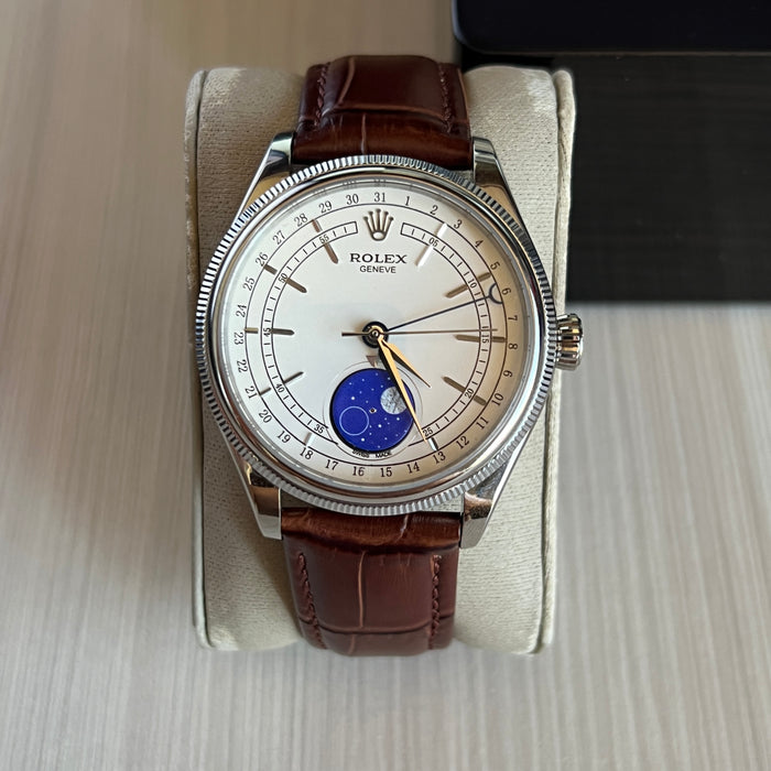 ROLEX CELLINI PRATA COURO 40MM