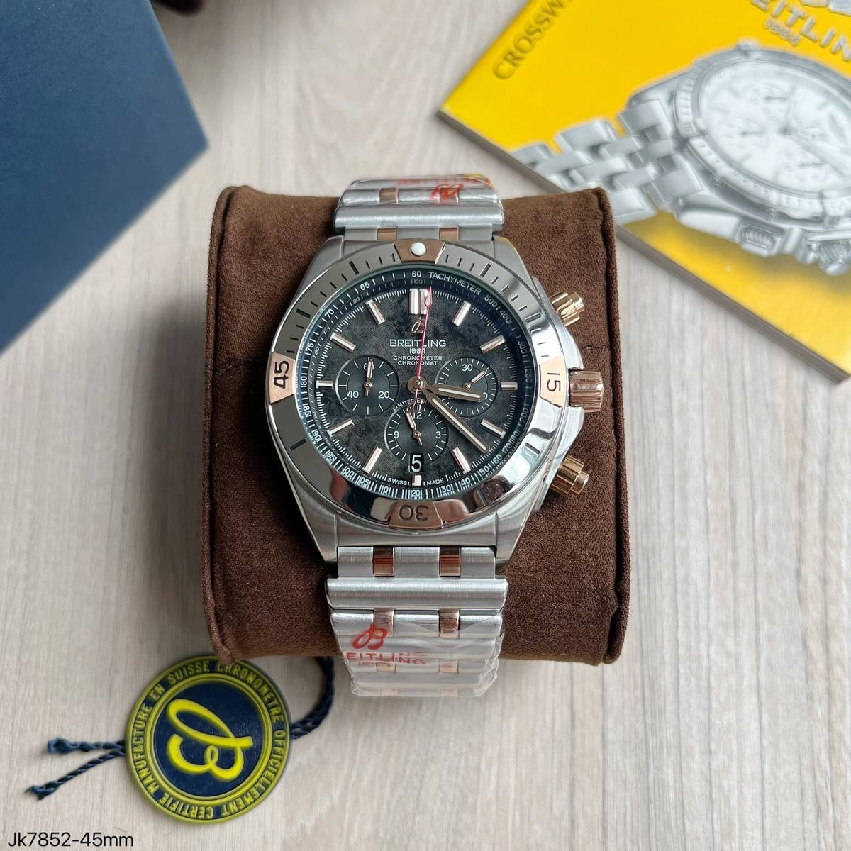 BREITLING CHRONOMAT PRATA ROSE PRETO 45MM
