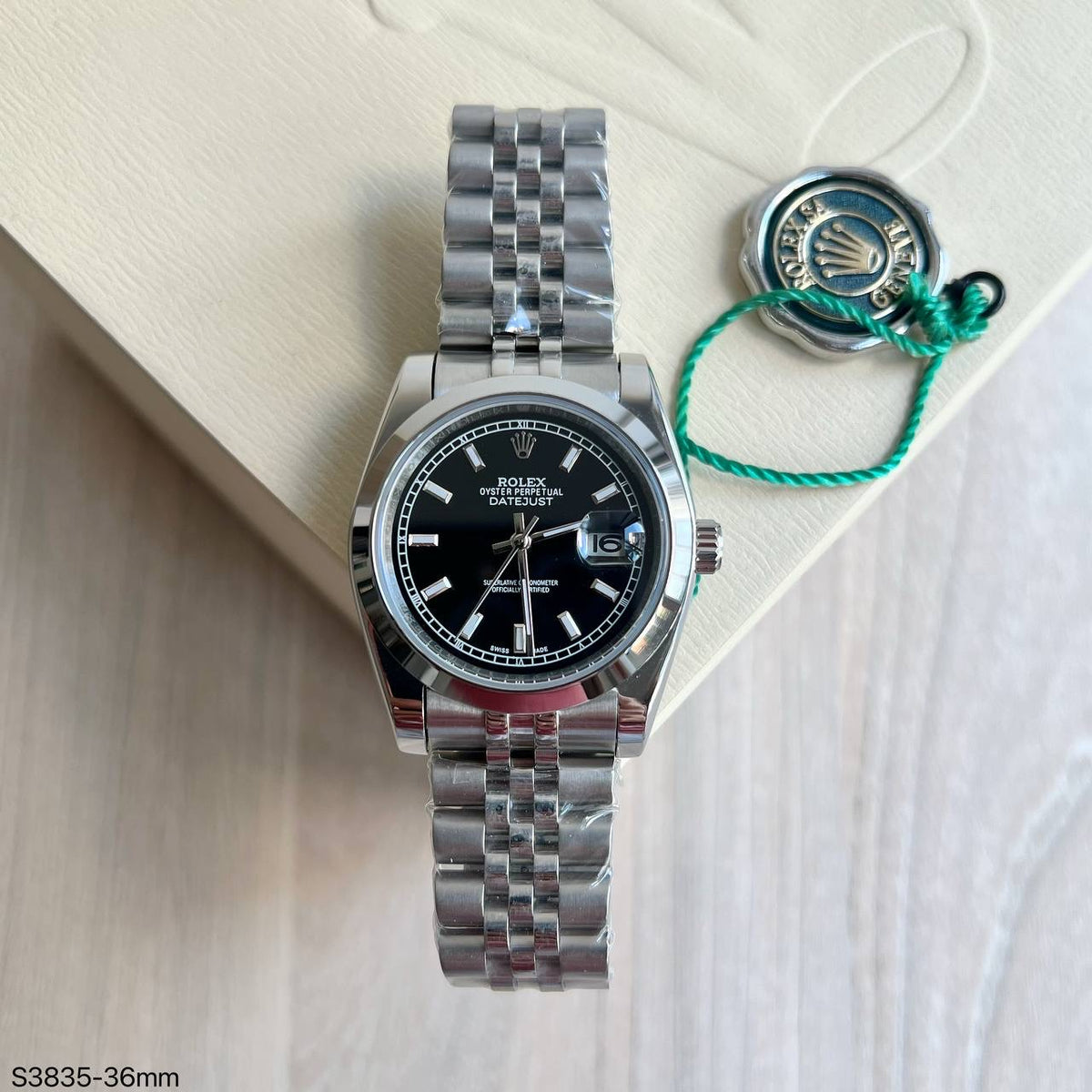 ROLEX DATEJUST PRATA PRETO JUBILEU FEMININO 36MM
