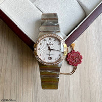OMEGA CONSTELLATION PRATA ROSE BRILHANTES FEMININO 33MM