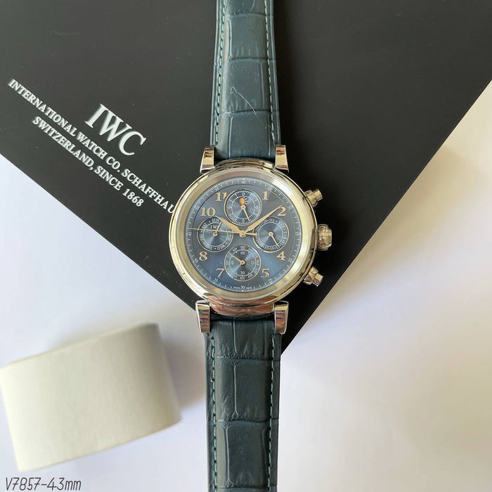 IWC DA VINCI PRATA AZUL COURO 43MM