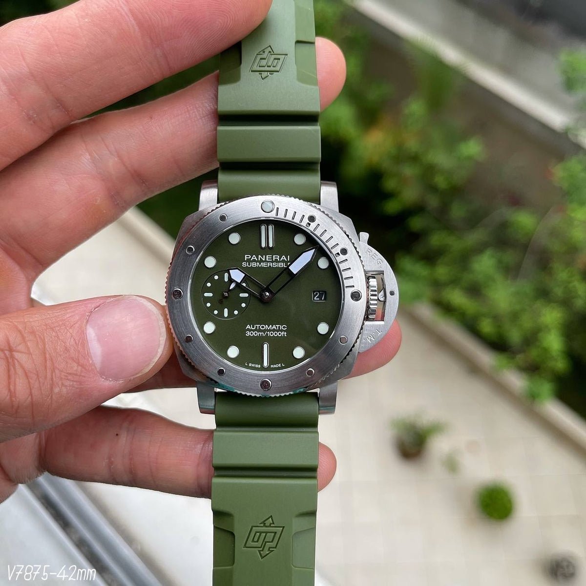 PANERAI SUBMERSIBLE PRATA VERDE BORRACHA 42MM