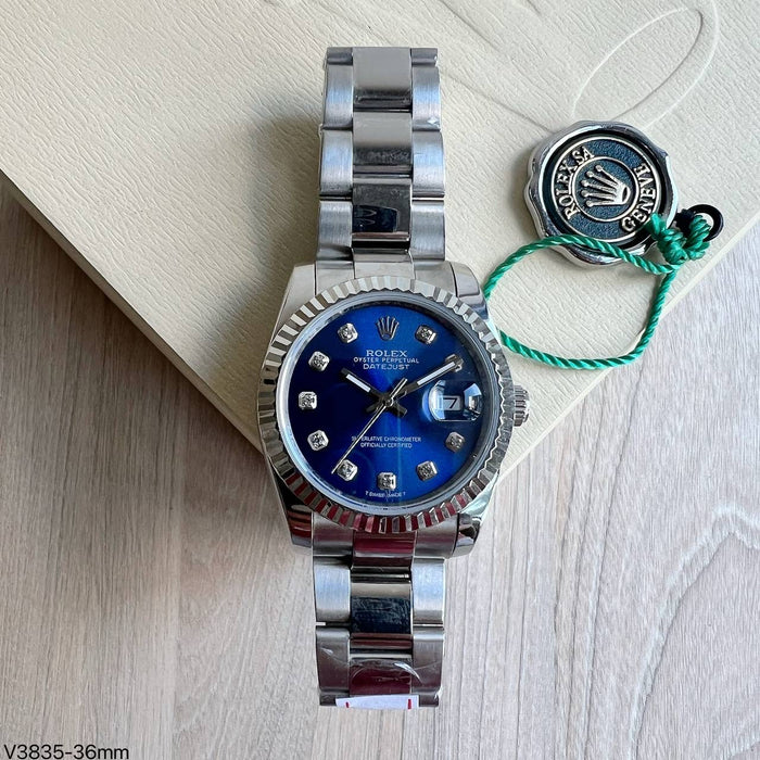 ROLEX DATEJUST PRATA AZUL BRILHANTES FEMININO 36MM