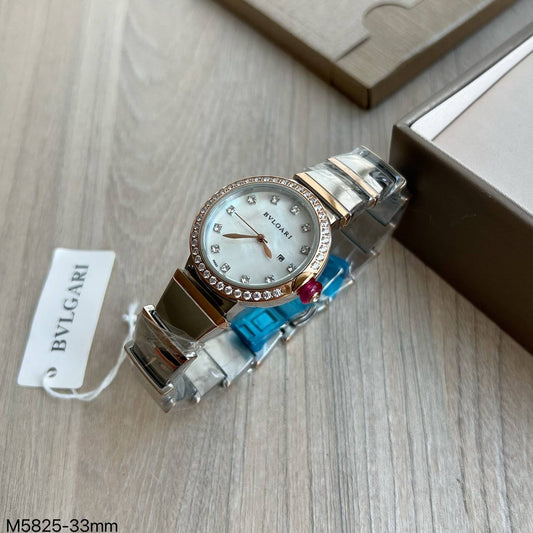 BVLGARI LUCEA PRATA ROSE COM BRILHANTES 33MM FEMININO