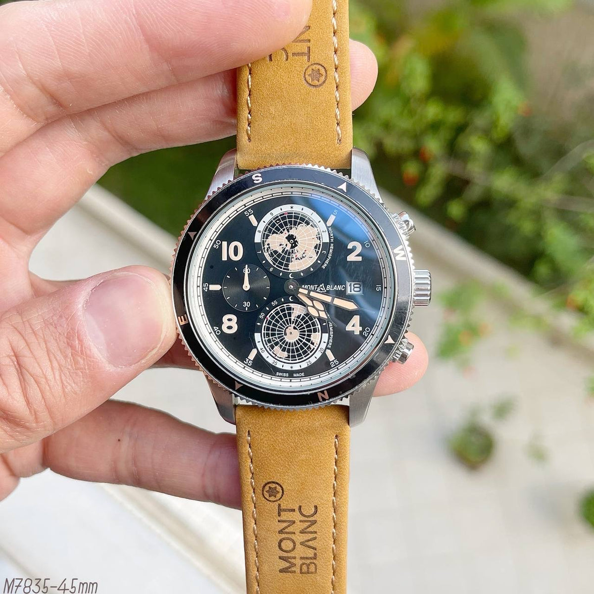 MONT BLANC PRATA COURO 45MM