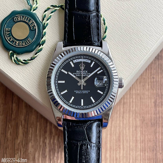 ROLEX DAY-DATE PRATA PRETO COURO 40MM