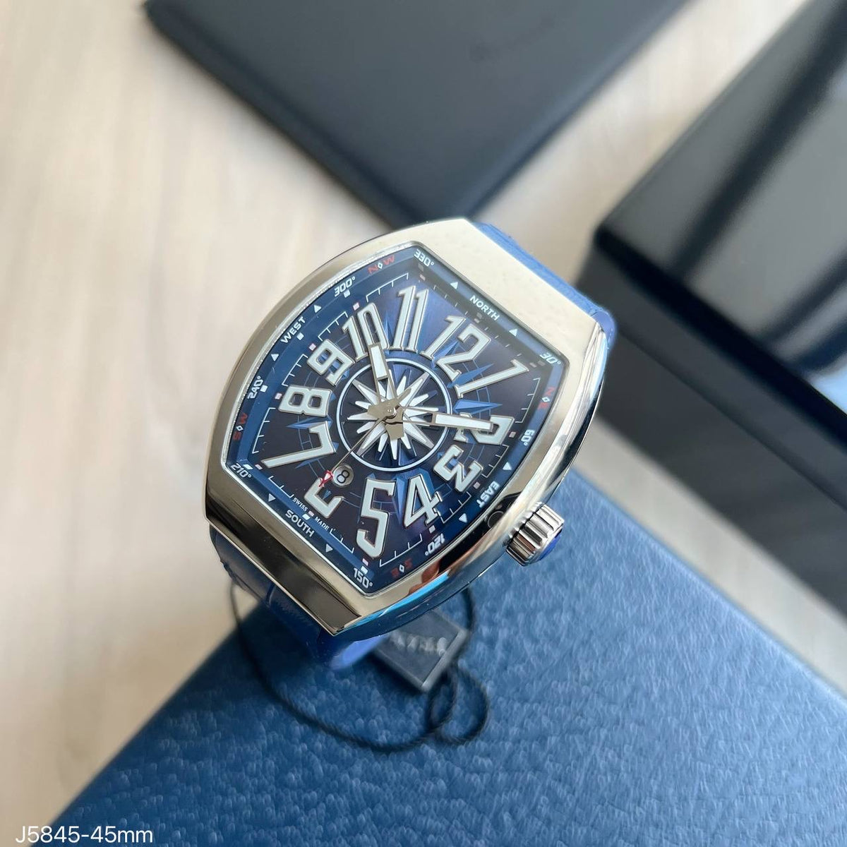 FRANCK MULLER PRATA AZUL COURO 39MMX53MM