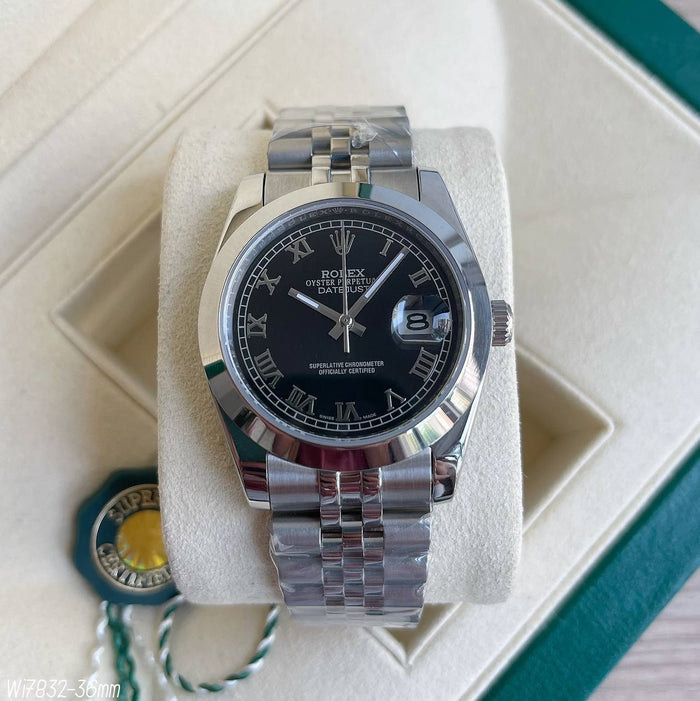 ROLEX DATEJUST PRATA PRETO JUBILEU FEMININO 36MM