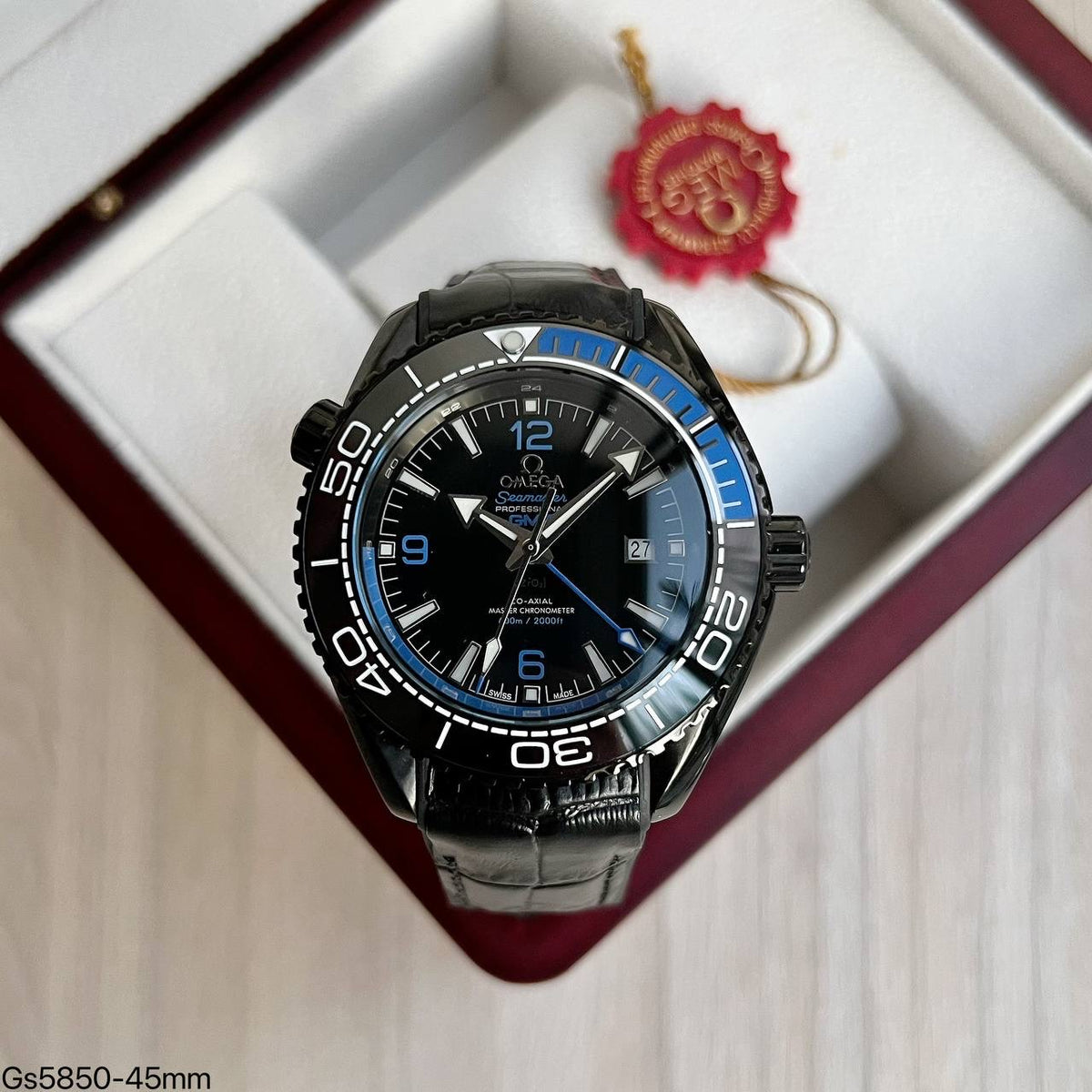 OMEGA SEAMASTER PRETO COURO 45MM