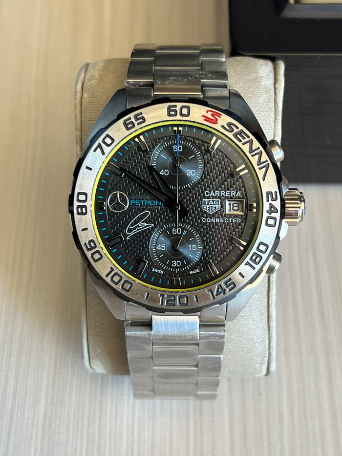 TAG HEUER SENNA PRATA CINZA CARBONO 43MM
