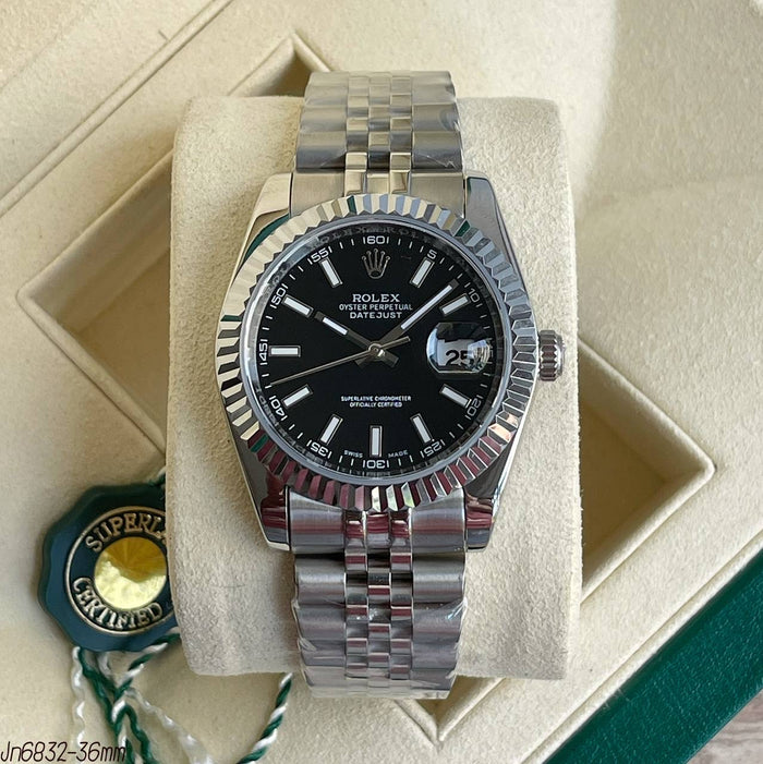 ROLEX DATEJUST PRATA PRETO JUBILEU FEMININO 36MM