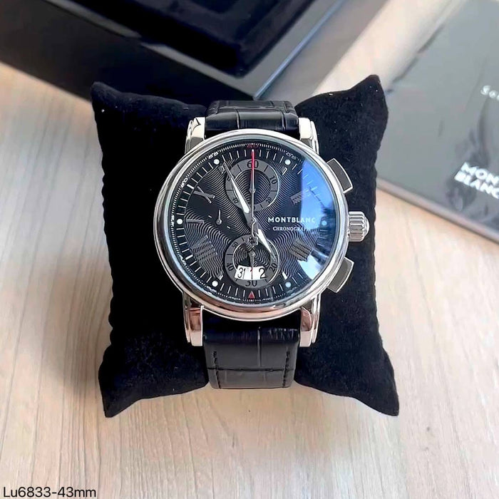MONT BLANC PRATA COURO 44MM