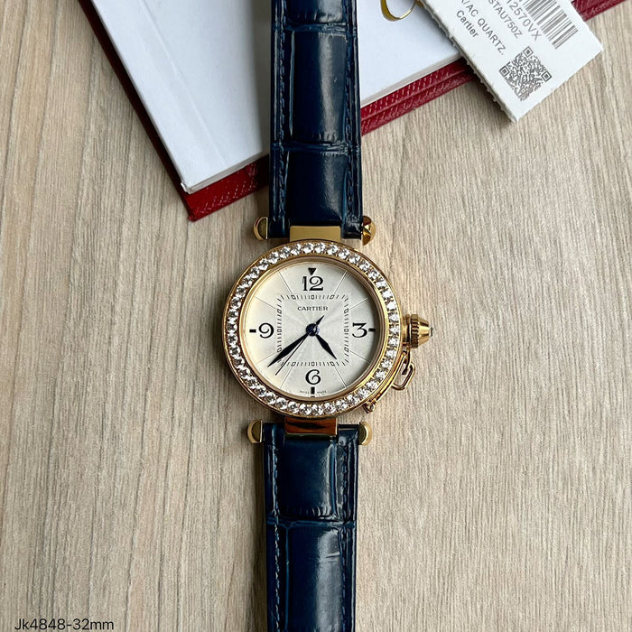 CARTIER PASHA DOURADO BRILHANTE COURO 32MM FEMININO