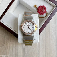 OMEGA CONSTELLATION PRATA ROSE BRILHANTES FEMININO 33MM