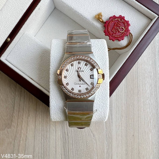 OMEGA CONSTELLATION PRATA ROSE BRILHANTES FEMININO 33MM