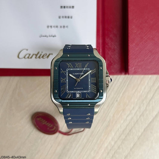 CARTIER SANTOS PRATA AZUL 40MM X 47MM